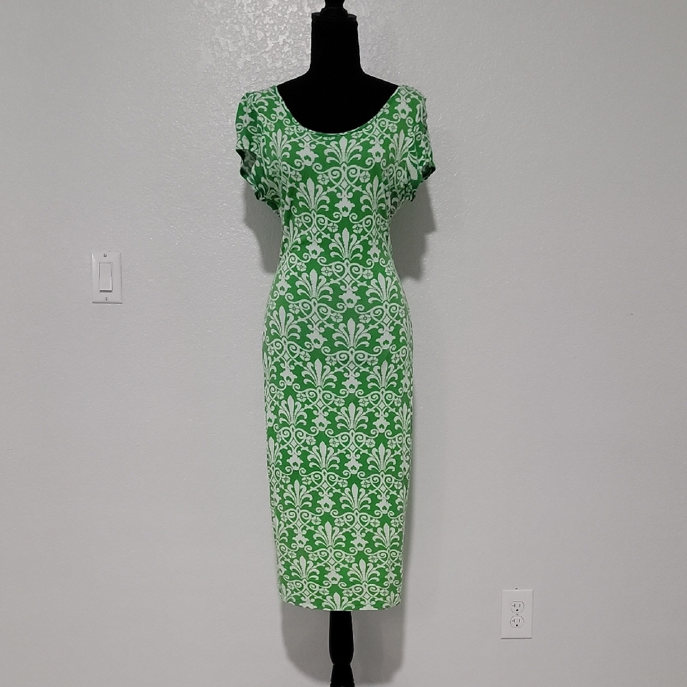 Arden B Green and White Midi Dress